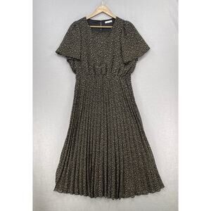 Baltic Born Dress Womens XL Black Brown Floral Prim Pleated Midi *no belt Boho